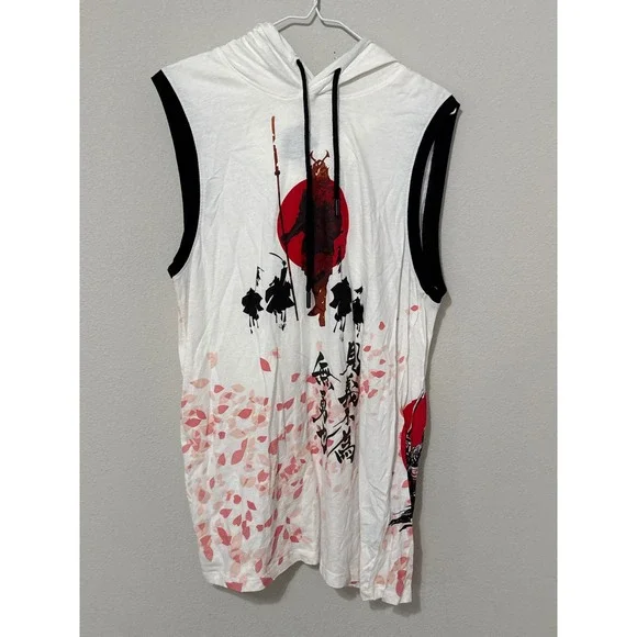 Y2K Original Gravity Asian Inspired Hooded White Tank Samurai Men's Large - Picture 1 of 6
